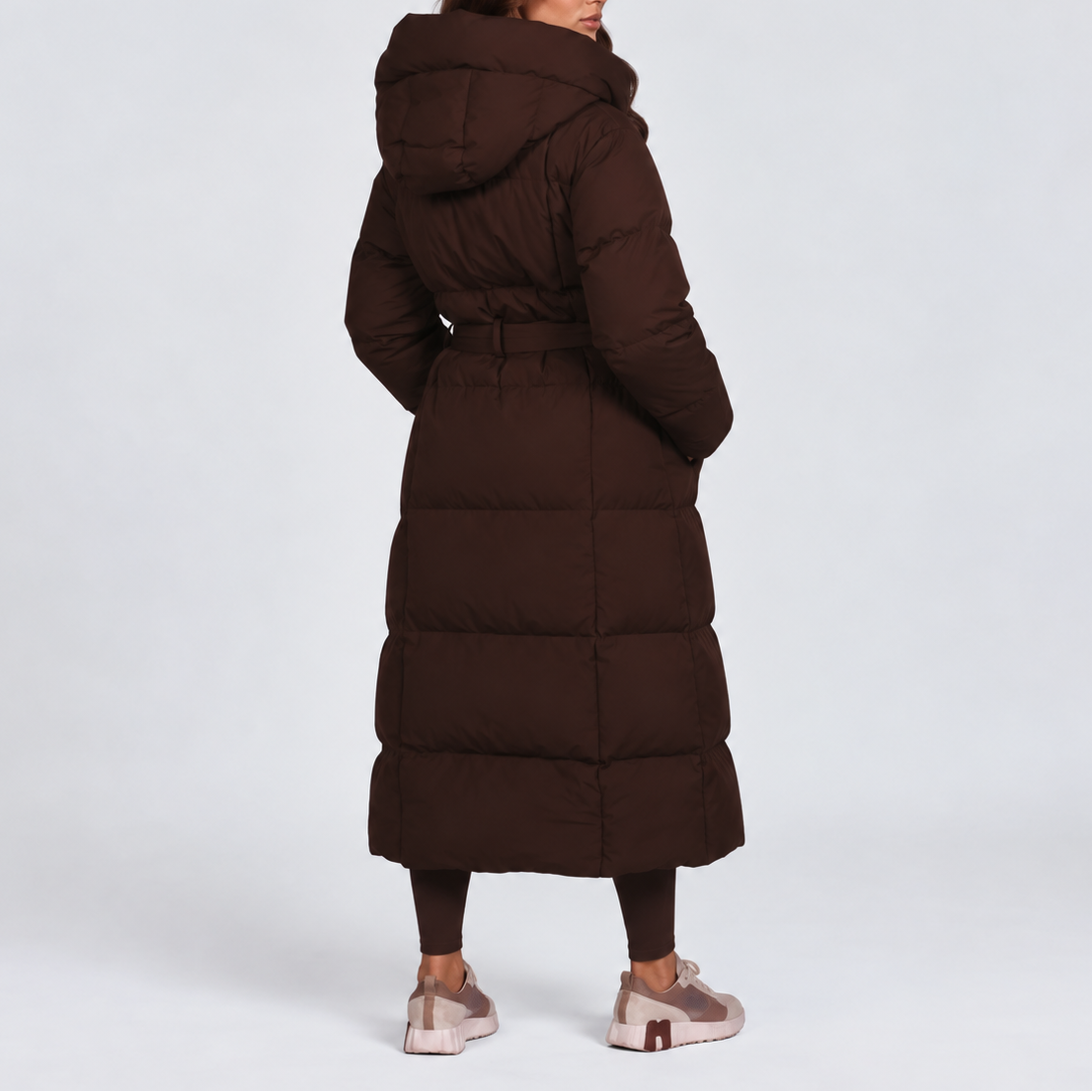 Women's Long Hooded Belted Padded Winter Puffer Coat