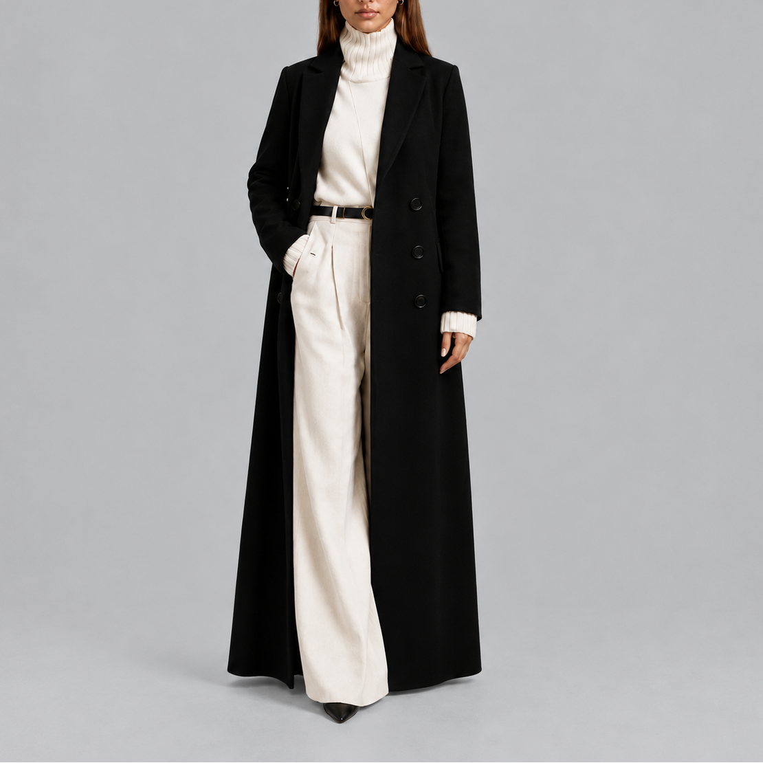 Women's Longline Double-Breasted Tailored Winter Overcoat