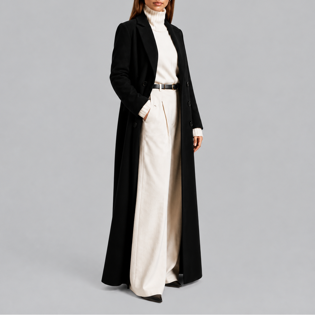 Women's Longline Double-Breasted Tailored Winter Overcoat