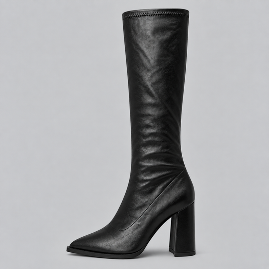 Women's Pointed Toe Knee-High Chunky Block Heel Winter Boots