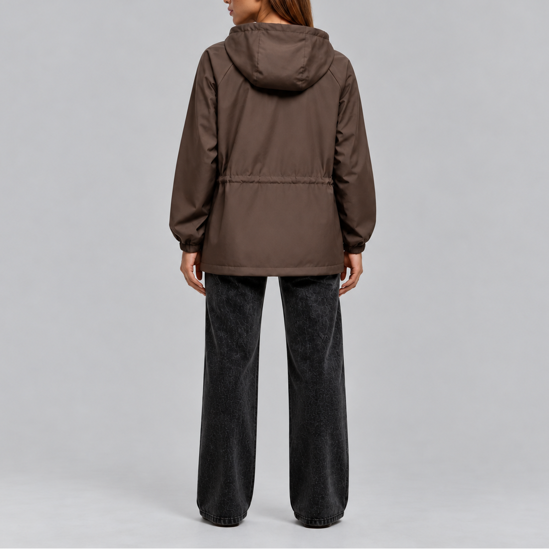 Women's Lightweight Waterproof Hooded Drawstring Waist Autumn Jacket