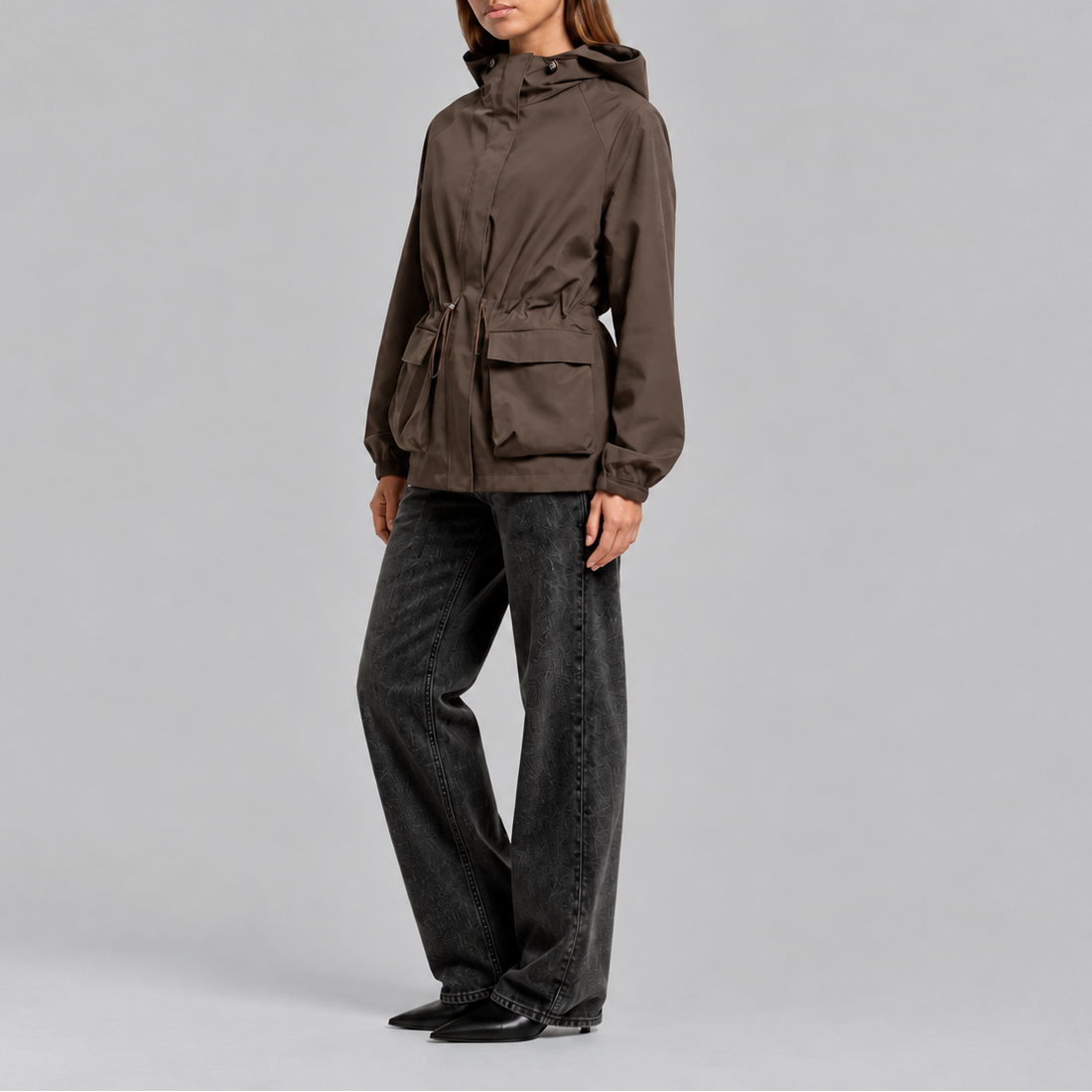 Women's Lightweight Waterproof Hooded Drawstring Waist Autumn Jacket