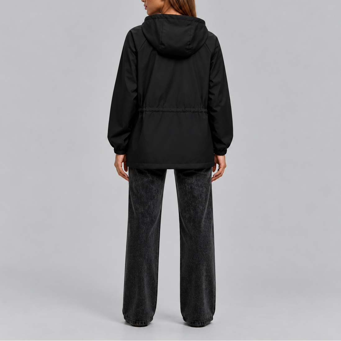 Women's Lightweight Waterproof Hooded Drawstring Waist Autumn Jacket