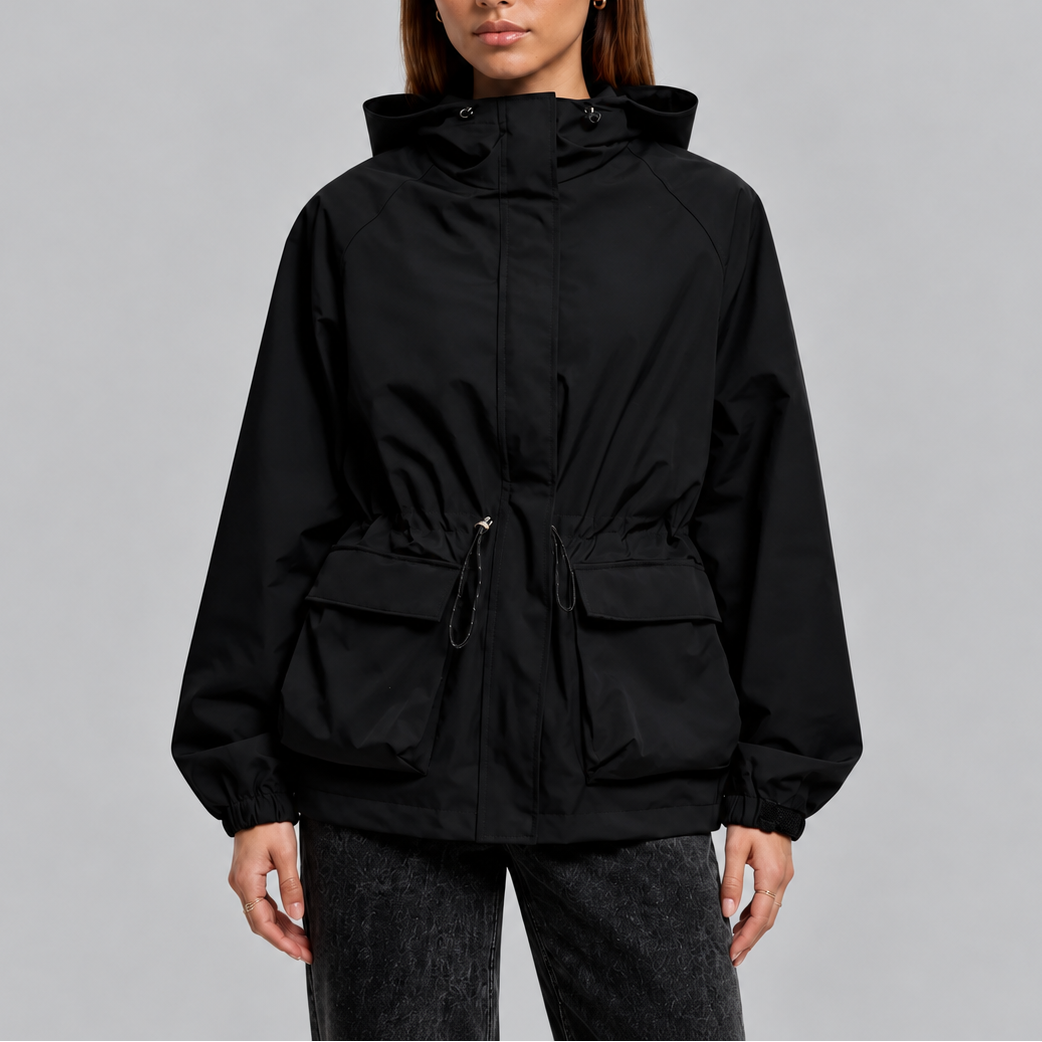Women's Lightweight Waterproof Hooded Drawstring Waist Autumn Jacket