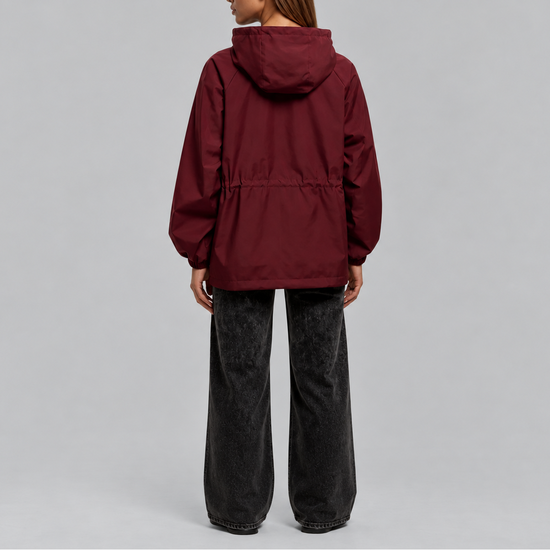 Women's Lightweight Waterproof Hooded Drawstring Waist Autumn Jacket