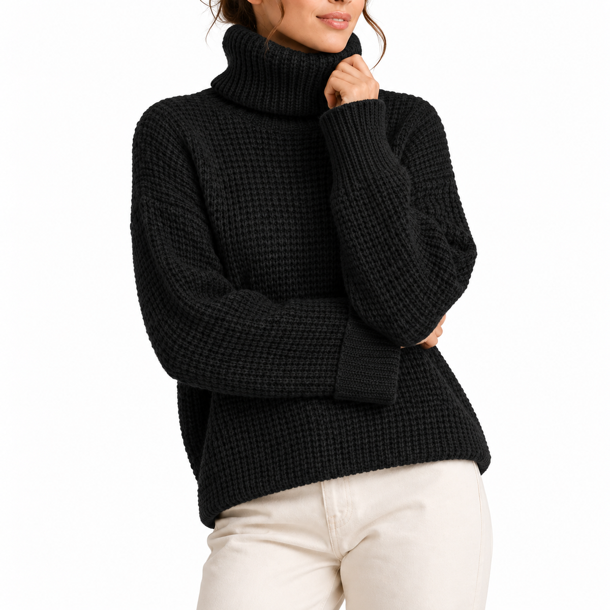 Women's Oversized Chunky Waffle Knit Roll-Neck Winter Jumper