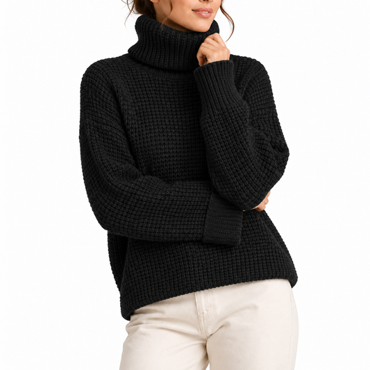 Women's Oversized Chunky Waffle Knit Roll-Neck Winter Jumper