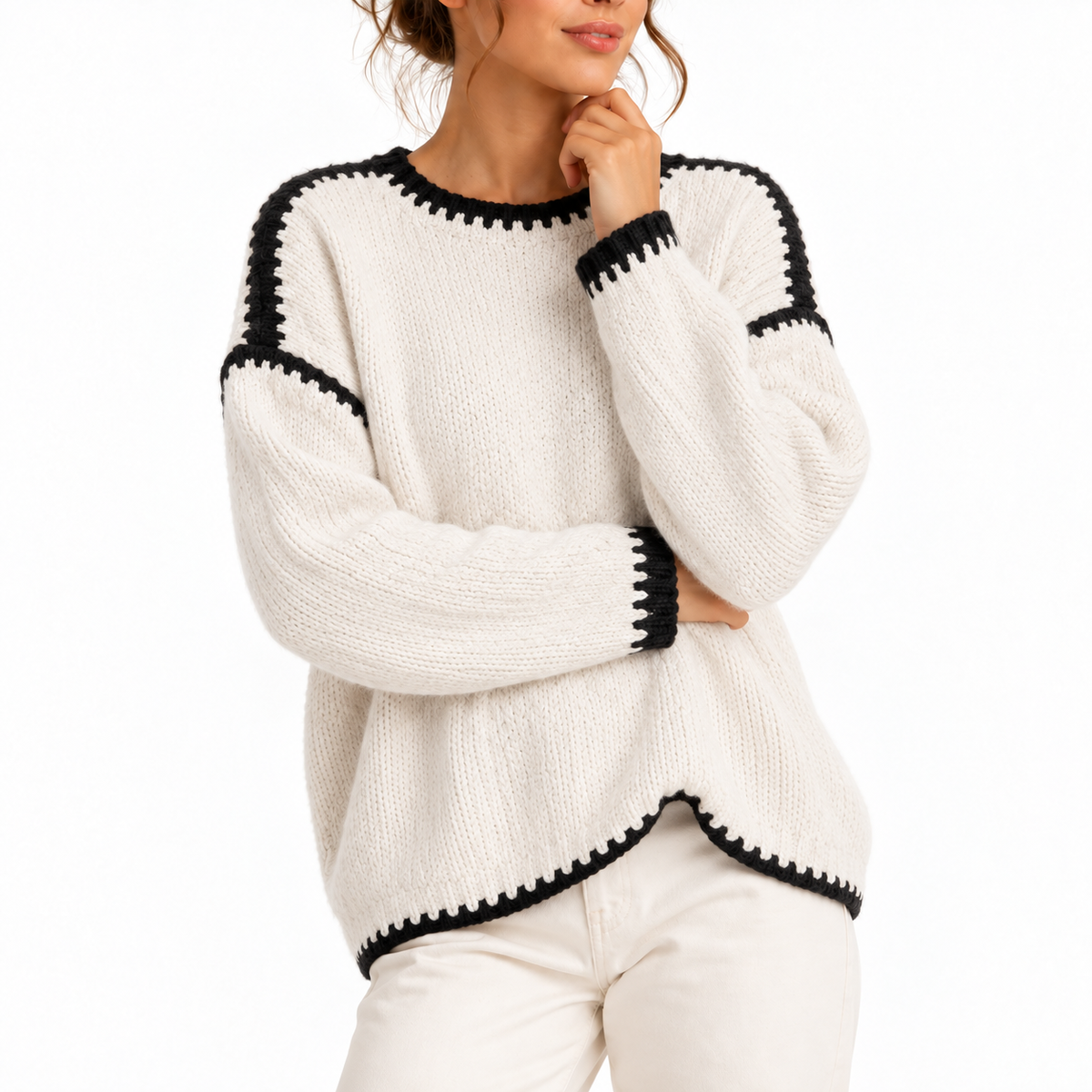 Women's Oversized Chunky Knit Boat-Neck Winter Jumper