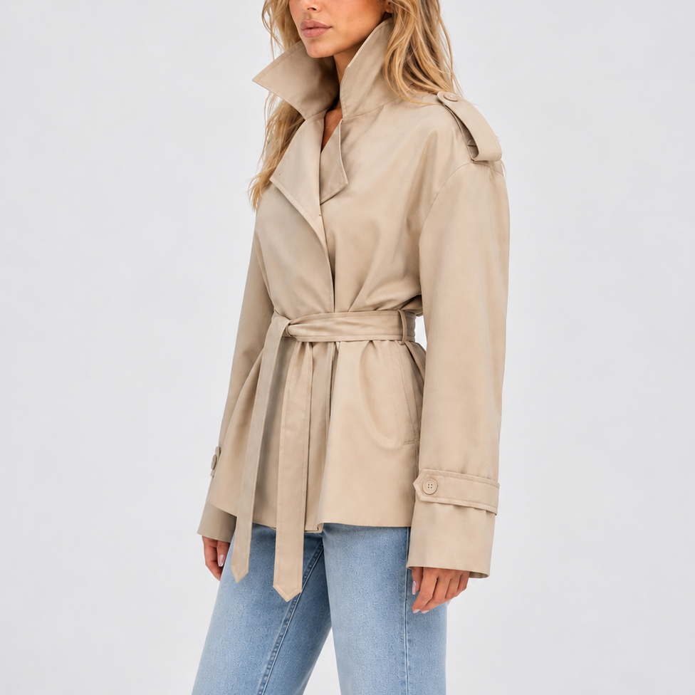 Women's Short Double-Breasted Belted Autumn Trench Coat