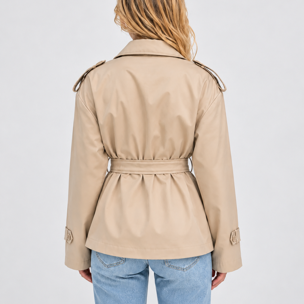 Women's Short Double-Breasted Belted Autumn Trench Coat