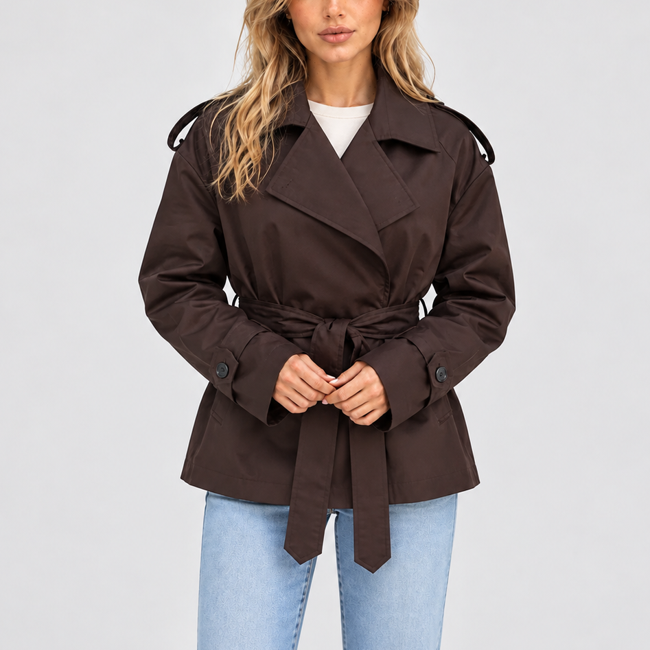 Women's Short Double-Breasted Belted Autumn Trench Coat