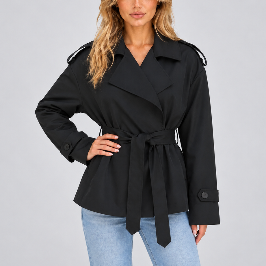 Women's Short Double-Breasted Belted Autumn Trench Coat