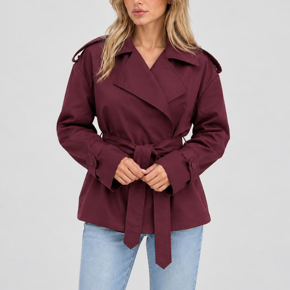 Women's Short Double-Breasted Belted Autumn Trench Coat