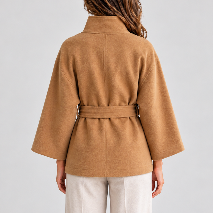 Women's Relaxed Fit Belted Stand Collar Autumn Cape Jacket