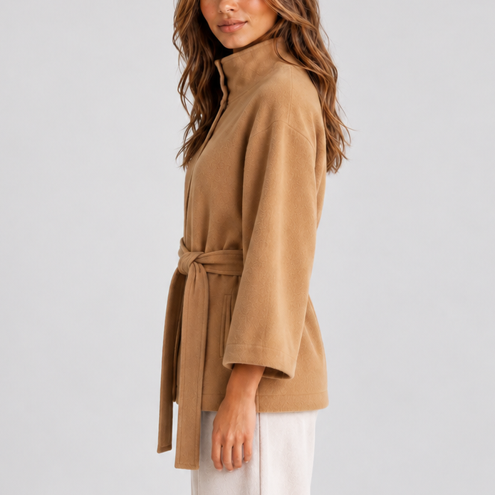 Women's Relaxed Fit Belted Stand Collar Autumn Cape Jacket