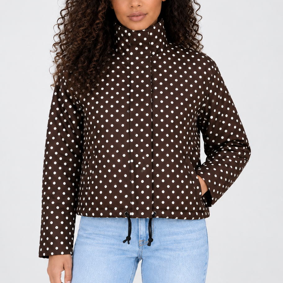 Women's Polka Dot Cropped High Collar Zip-Up Autumn Jacket