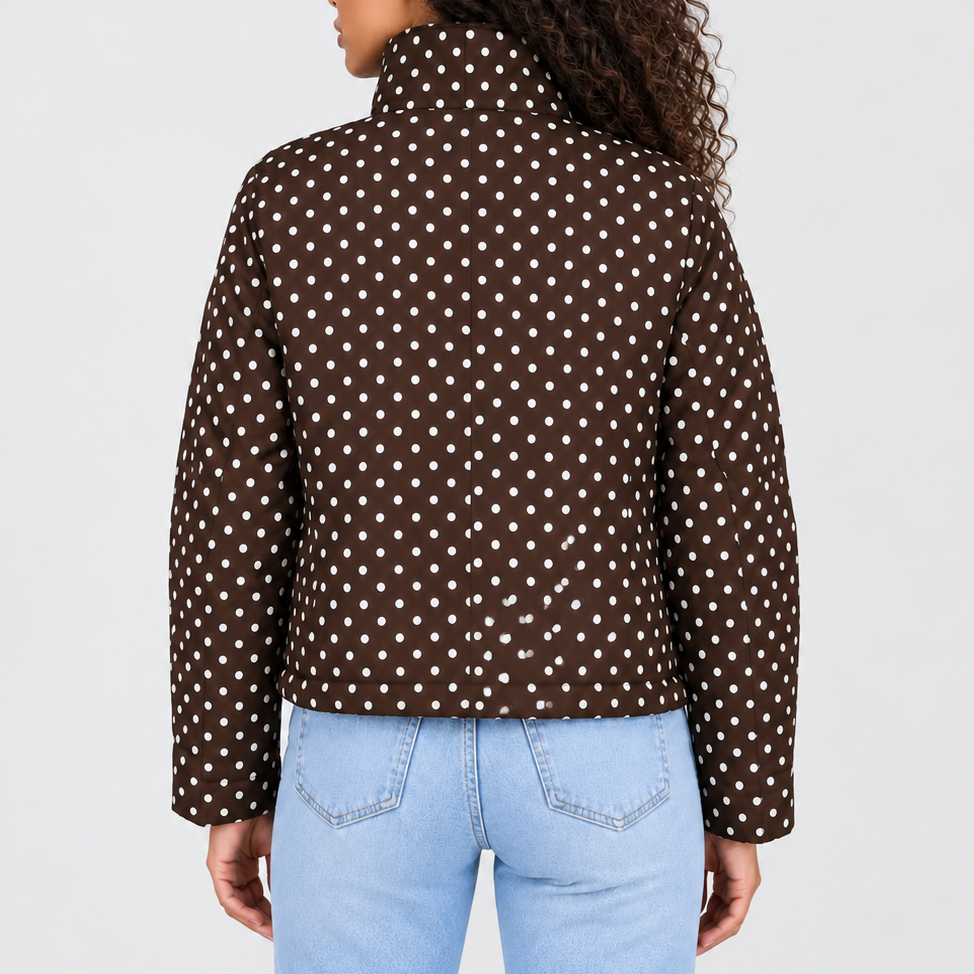 Women's Polka Dot Cropped High Collar Zip-Up Autumn Jacket