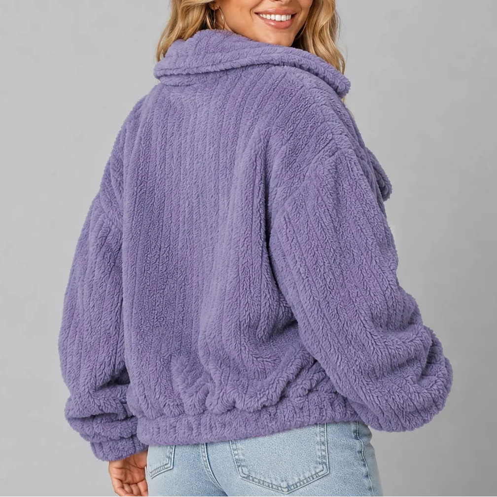 Women's Teddy Fleece Wide Collar Relaxed Fit Winter Jacket