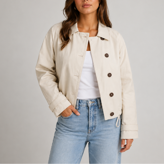 Women's Cropped Lightweight Button-Up Collared Autumn Jacket