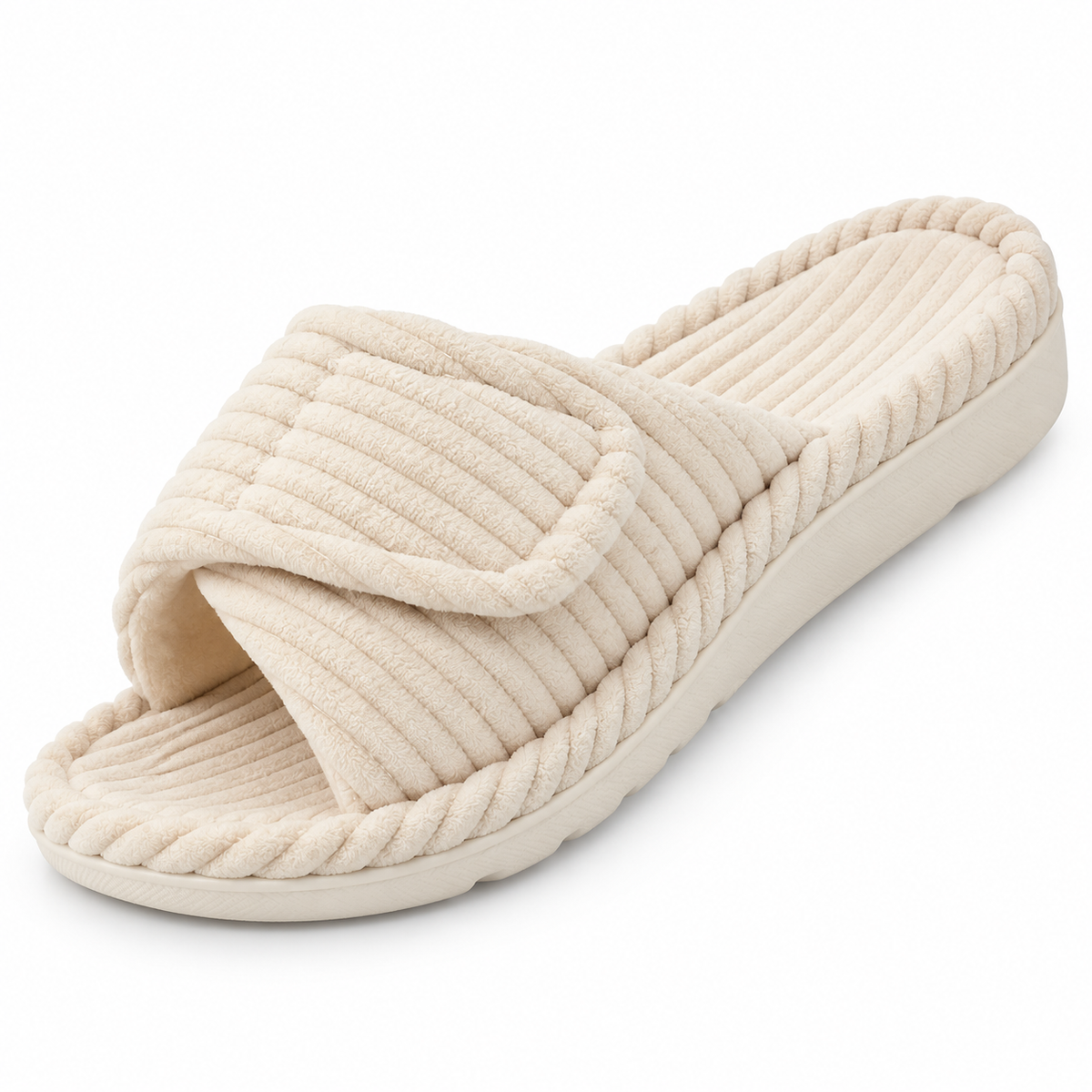 Women's Open-Toe Corduroy Cushioned Slip-On Indoor House Slippers