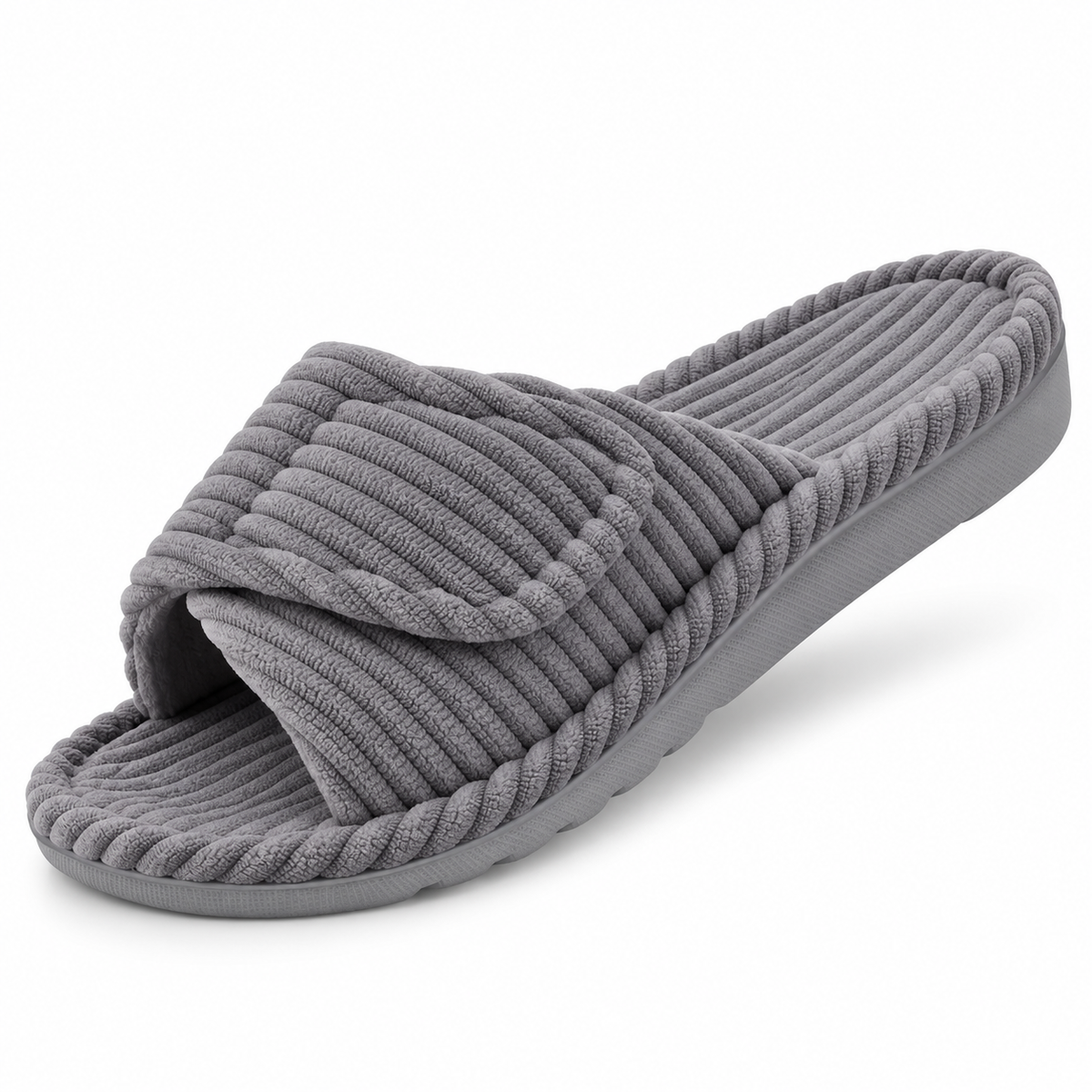 Women's Open-Toe Corduroy Cushioned Slip-On Indoor House Slippers