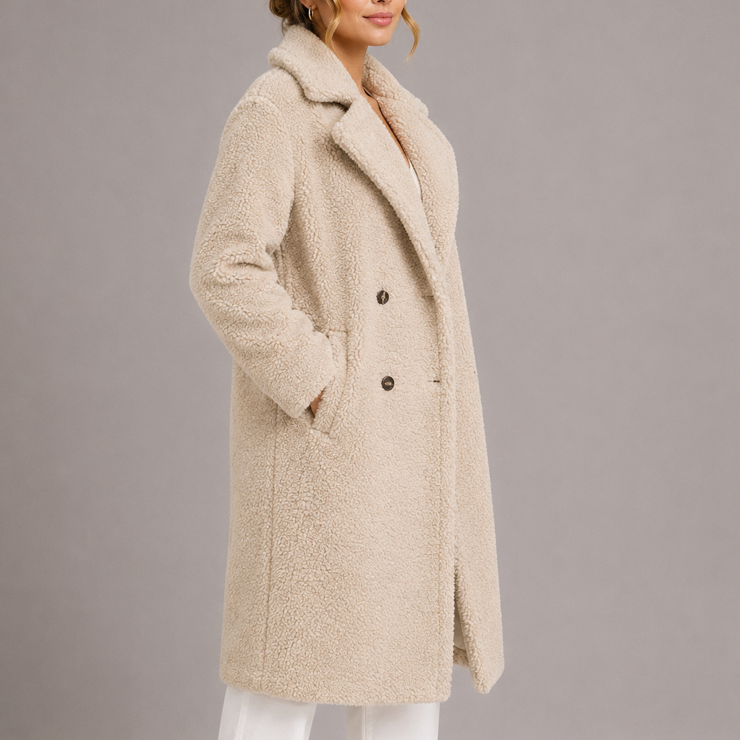 Women's Long Double-Breasted Faux Fur Teddy Winter Coat