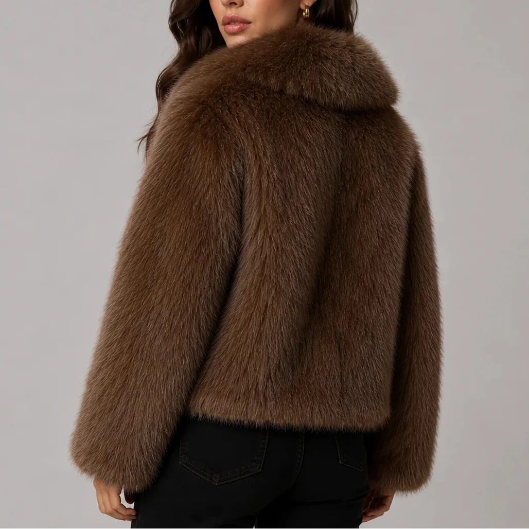 Women's Cropped Faux Fur Oversized Collar Winter Jacket