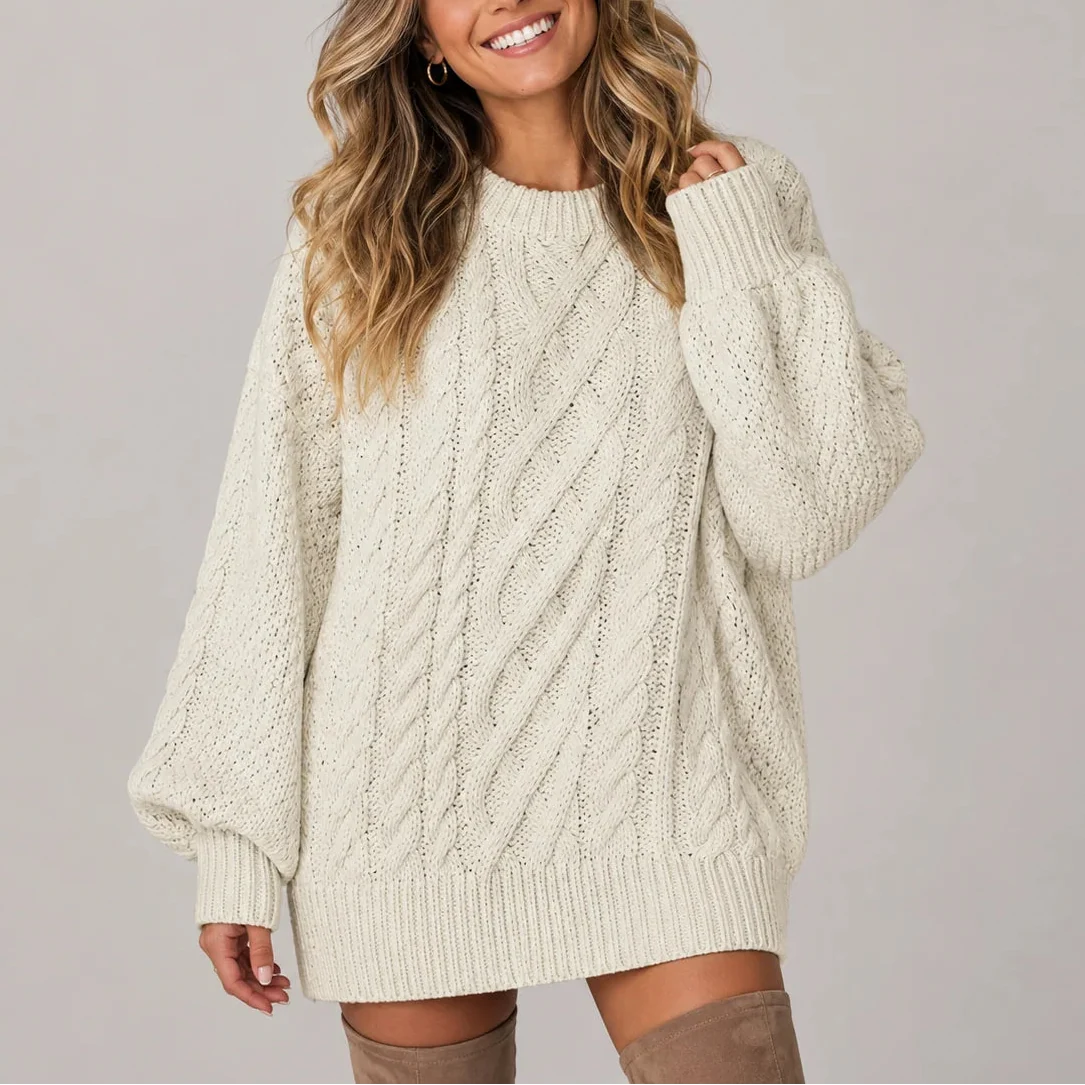 Women's Oversized Cable Knit Long-Sleeve Winter Jumper Dress