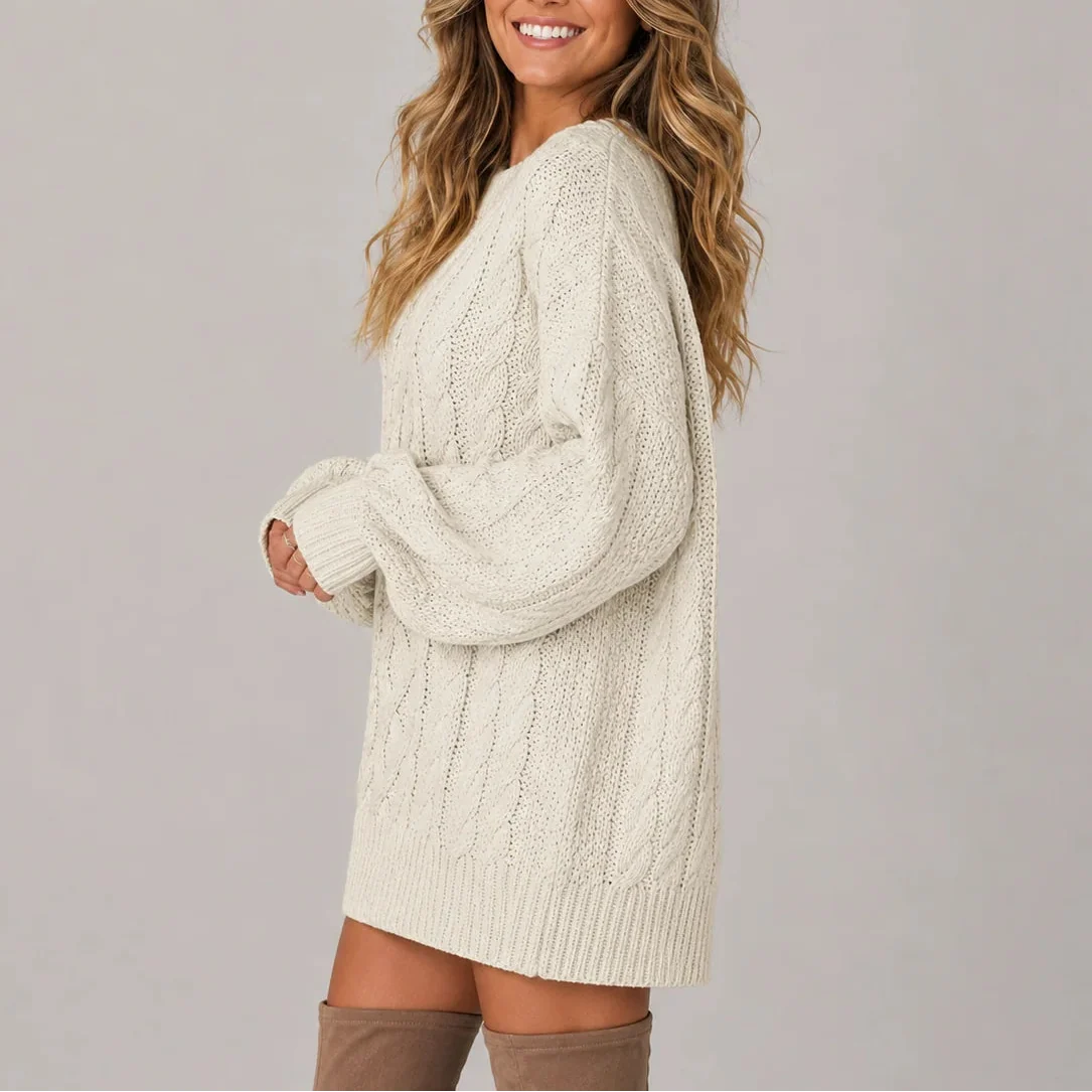 Women's Oversized Cable Knit Long-Sleeve Winter Jumper Dress