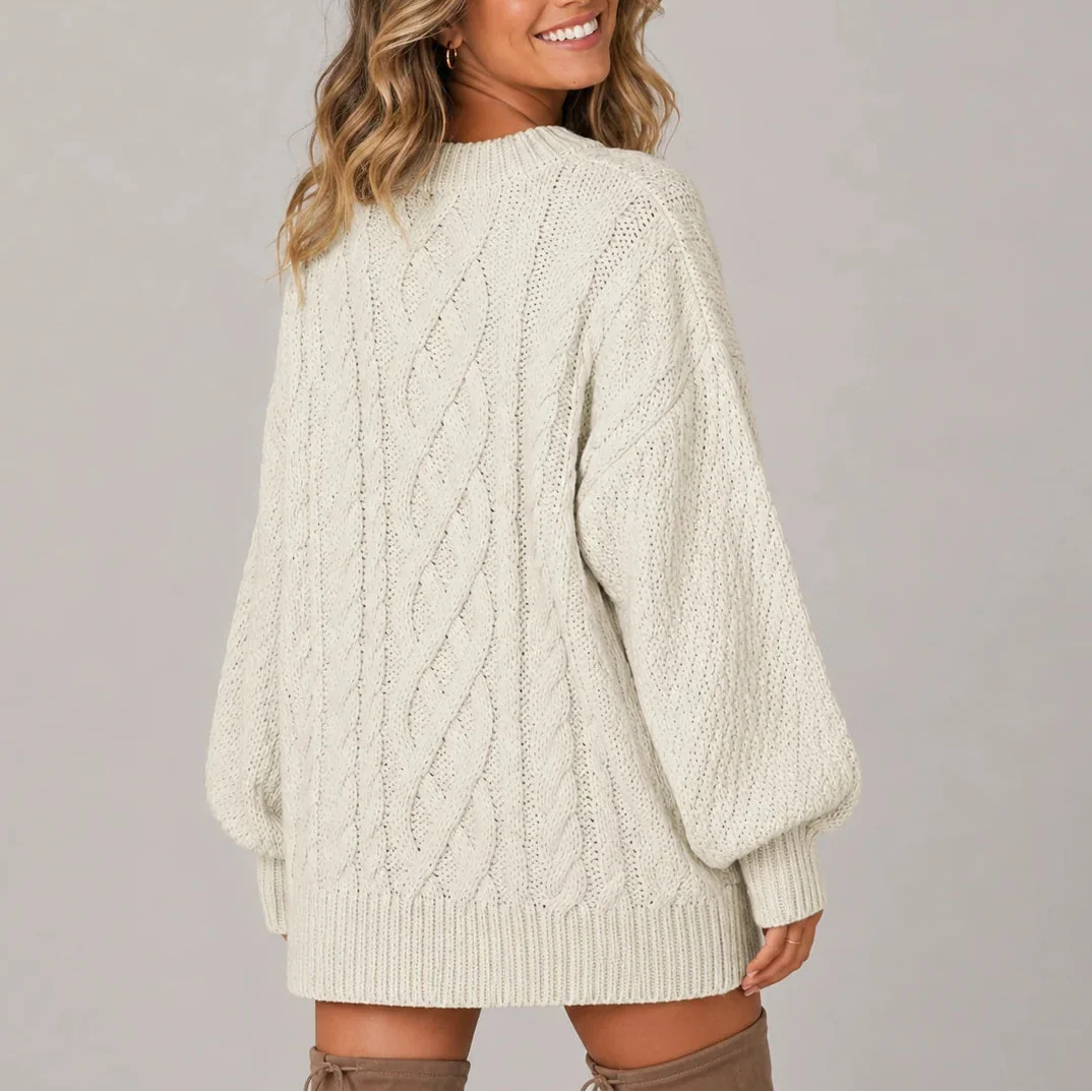 Women's Oversized Cable Knit Long-Sleeve Winter Jumper Dress