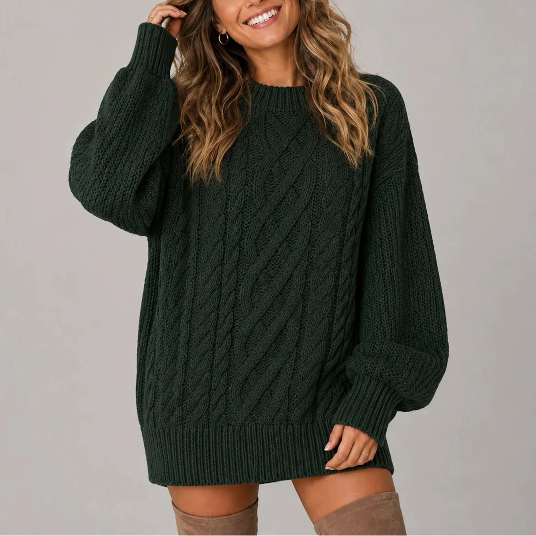 Women's Oversized Cable Knit Long-Sleeve Winter Jumper Dress