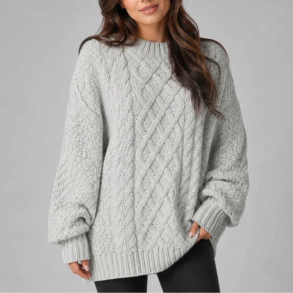 Women's Oversized Cable Knit Long-Sleeve Winter Jumper Dress