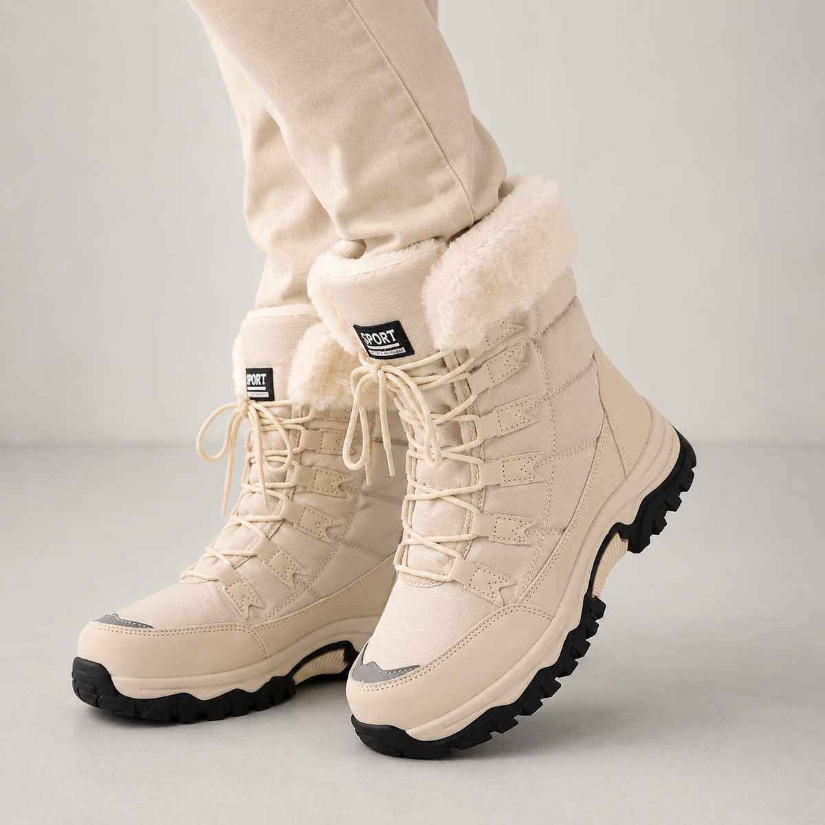 Women's Faux Fur Lined Mid-Calf Lace-Up Winter Snow Boots