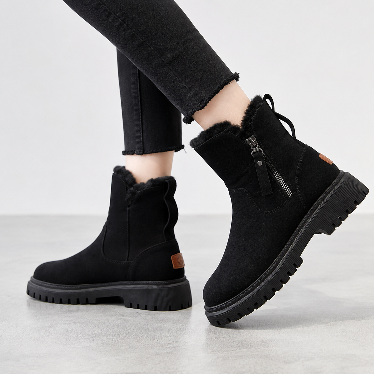 Women's Faux Fur Lined Chunky Sole Side Zip Winter Ankle Boots