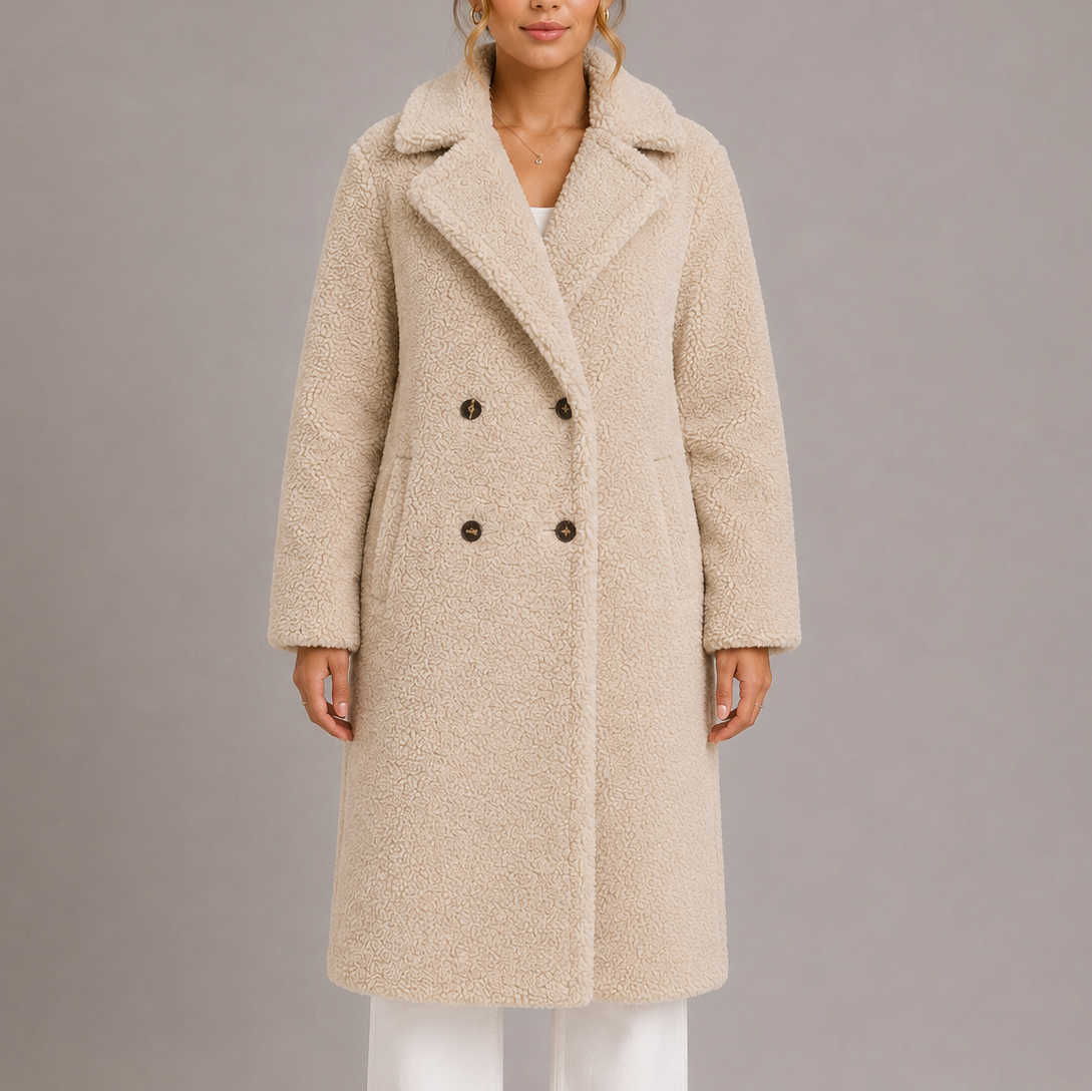 Women's Long Double-Breasted Faux Fur Teddy Winter Coat