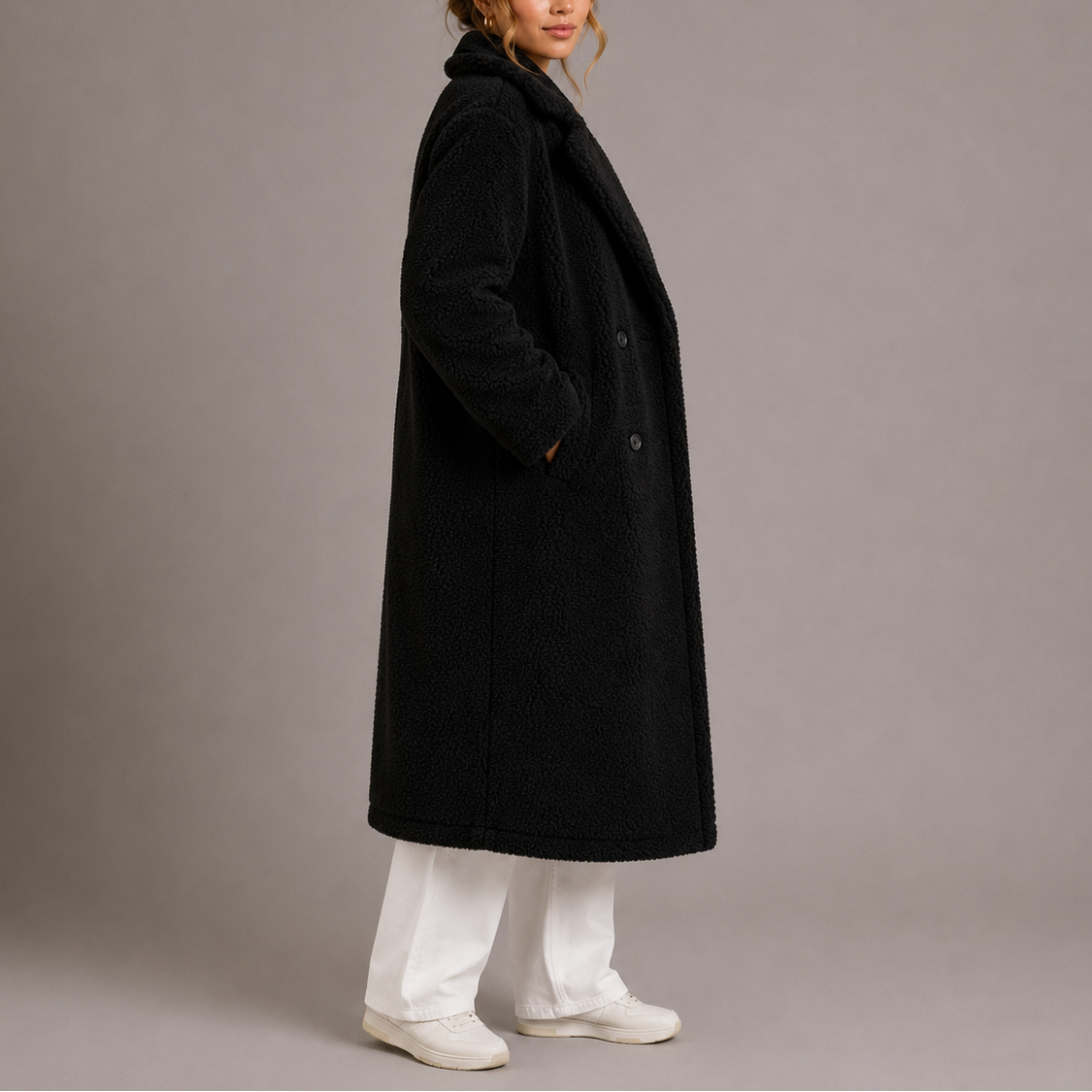 Women's Long Double-Breasted Faux Fur Teddy Winter Coat