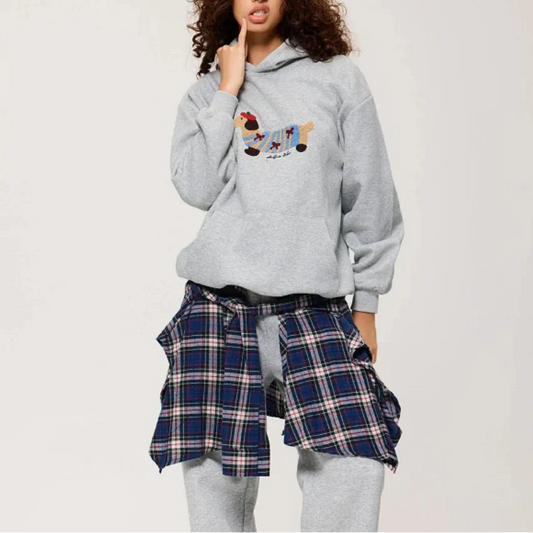 Women's Oversized Embroidered Dachshund Cotton Blend Autumn Hoodie