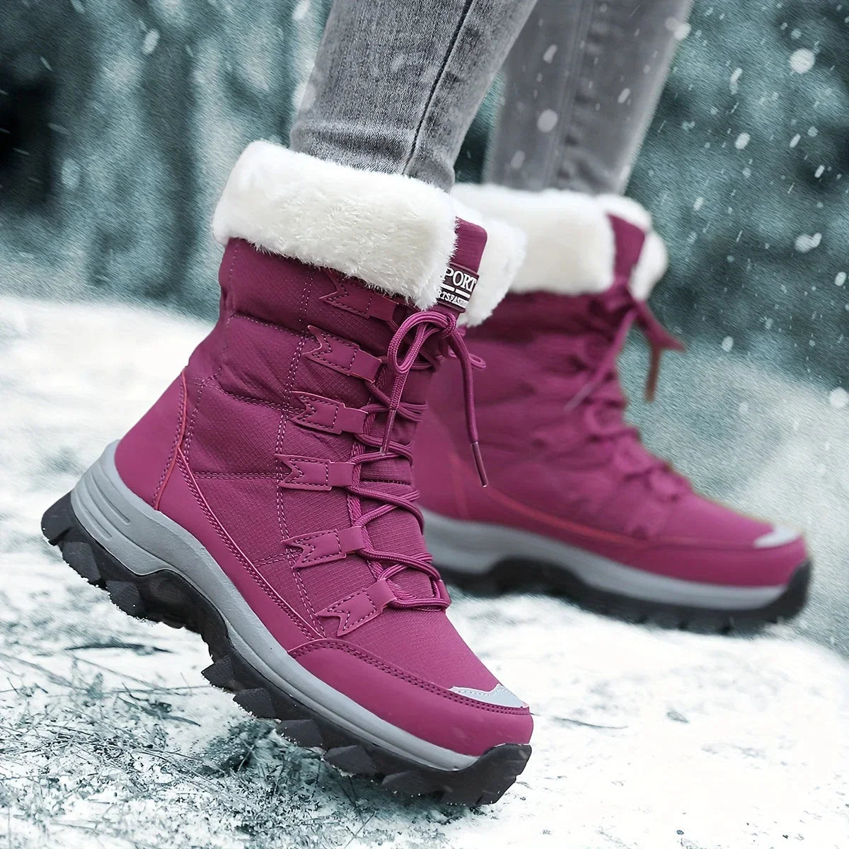 Women's Faux Fur Lined Mid-Calf Lace-Up Winter Snow Boots