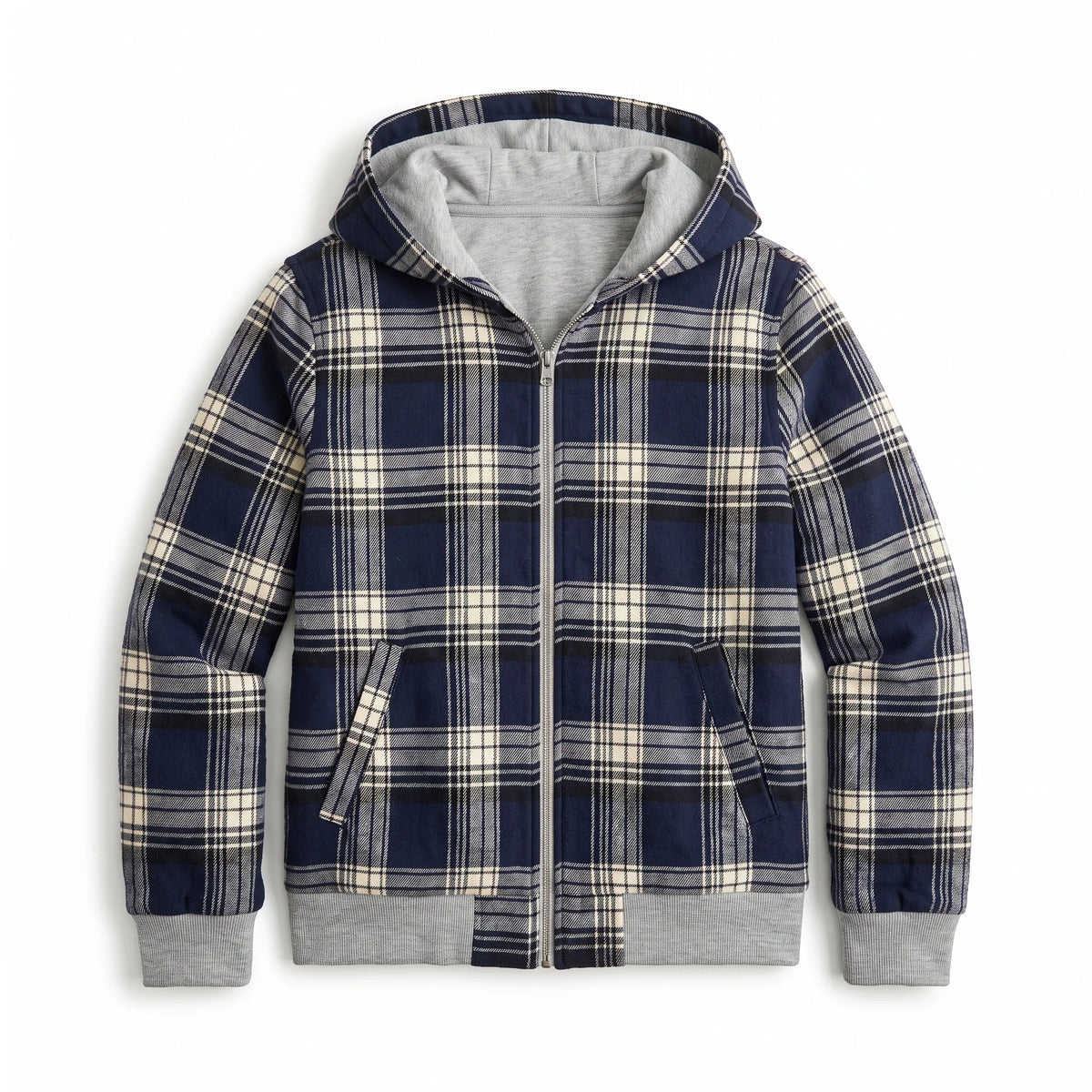 Women's Reversible Cropped Hooded Zip-Up Check Autumn Jacket