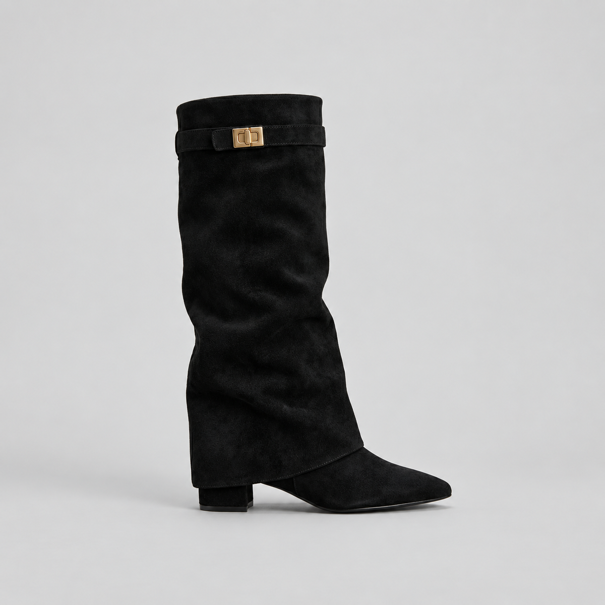 Women's Slouch Knee-High Low Block Heel Buckle Strap Winter Boots