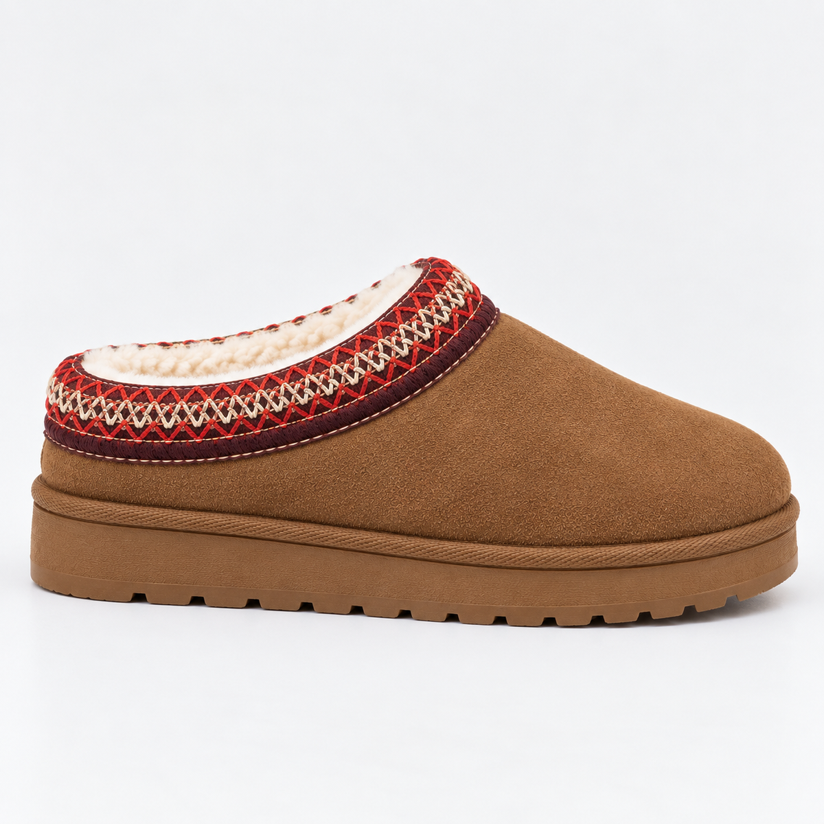Women's Faux Suede Faux Fur Lined Woven Trim Slip-On Winter Clogs