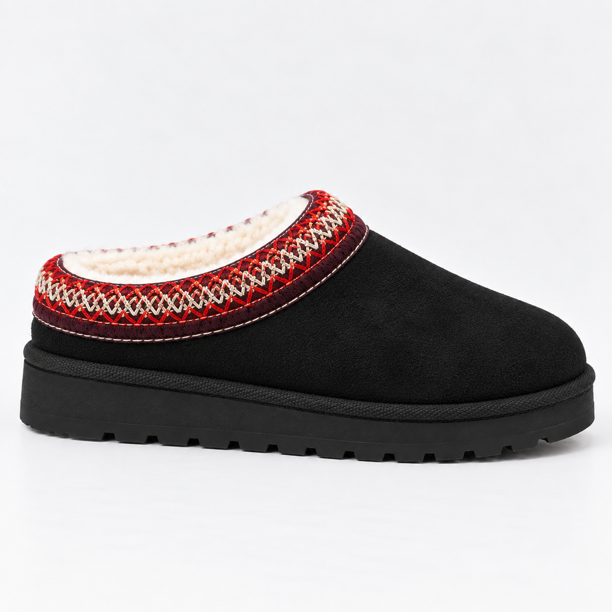 Women's Faux Suede Faux Fur Lined Woven Trim Slip-On Winter Clogs