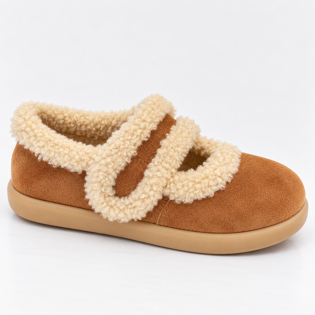 Women's Faux Suede Fluffy Strap Faux Fur Lined Slip-On Winter Slippers