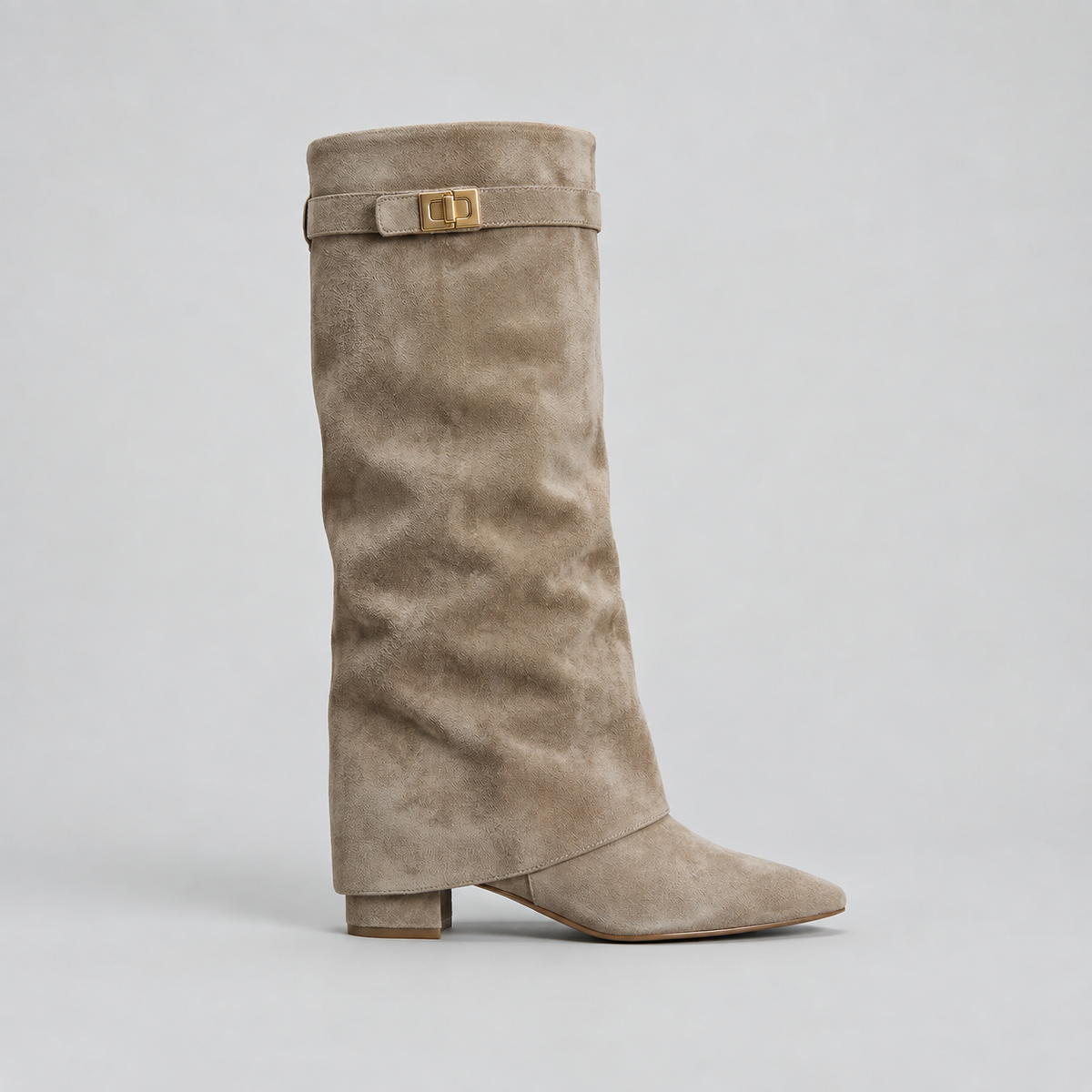 Women's Slouch Knee-High Low Block Heel Buckle Strap Winter Boots
