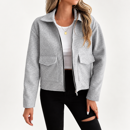 Women's Zip-Up Utility Long-Sleeve Flap Pocket Autumn Overshirt
