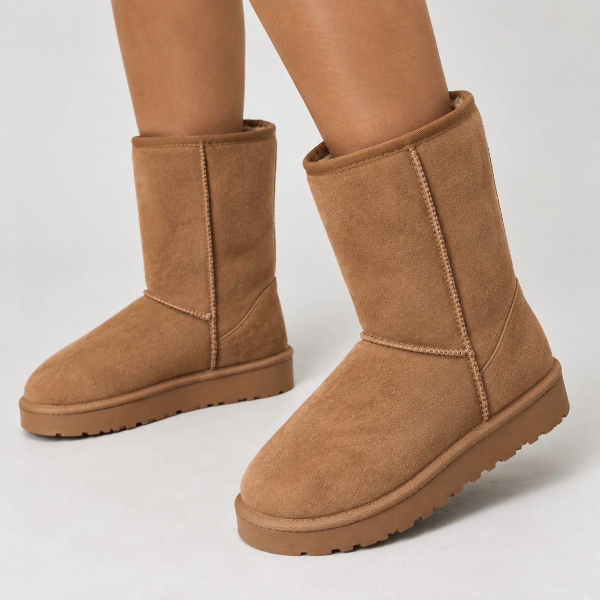 Women's Faux Suede Mid-Calf Warm Lined Grip Sole Winter Boots