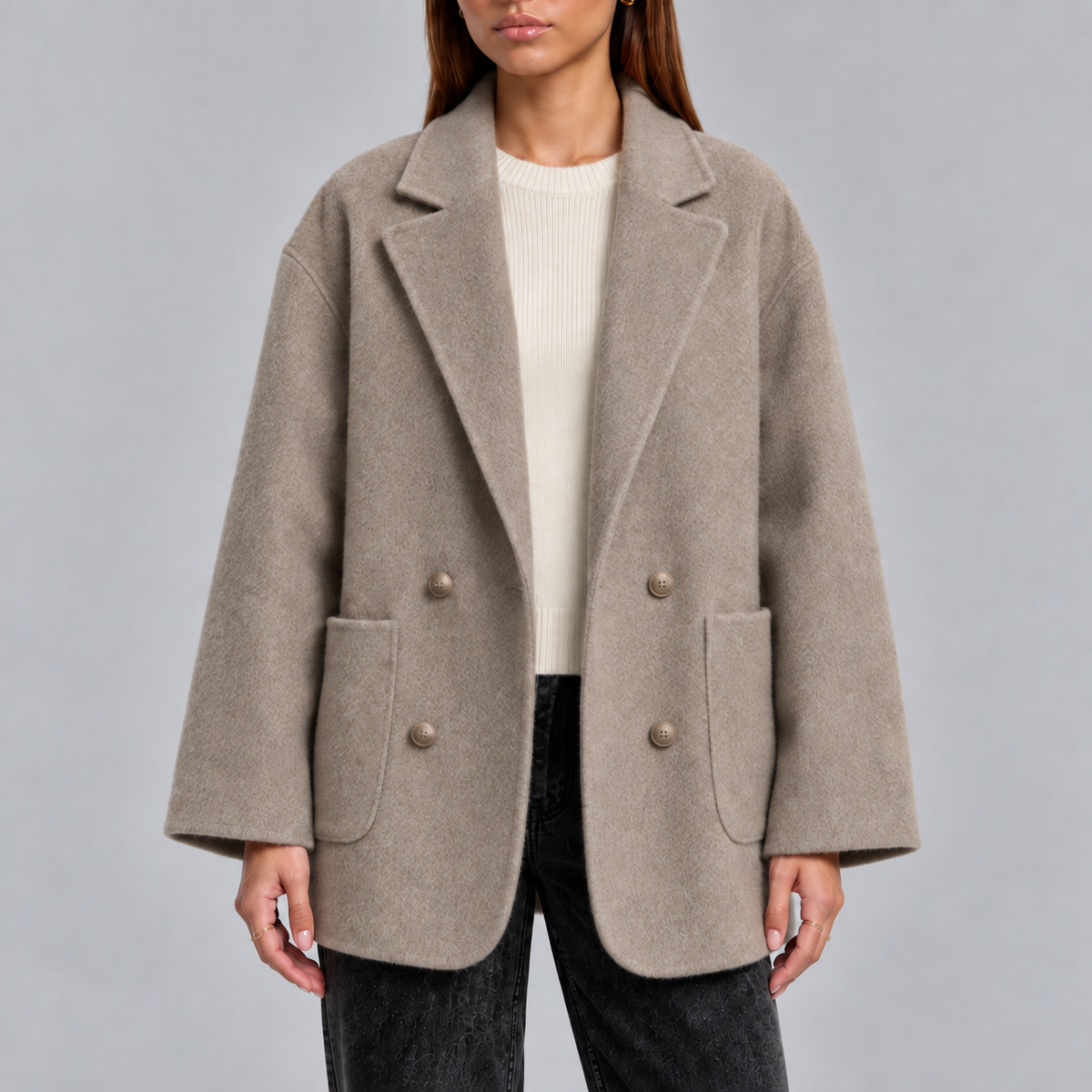 Women's Oversized Double-Breasted Wide Lapel Brushed Winter Coat