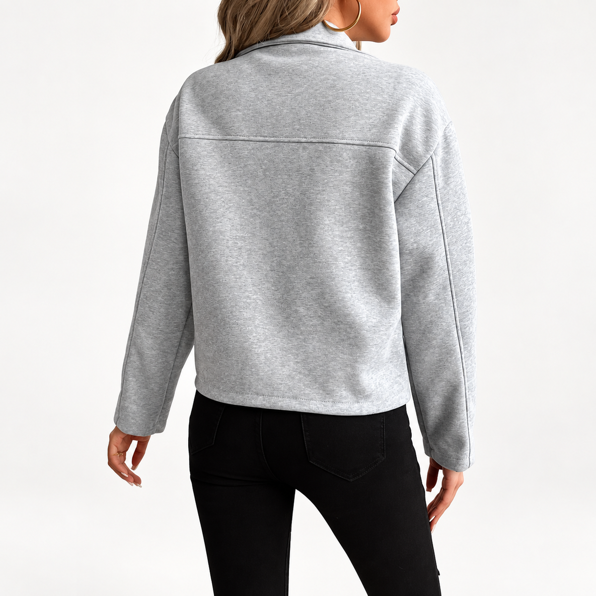 Women's Zip-Up Utility Long-Sleeve Flap Pocket Autumn Overshirt