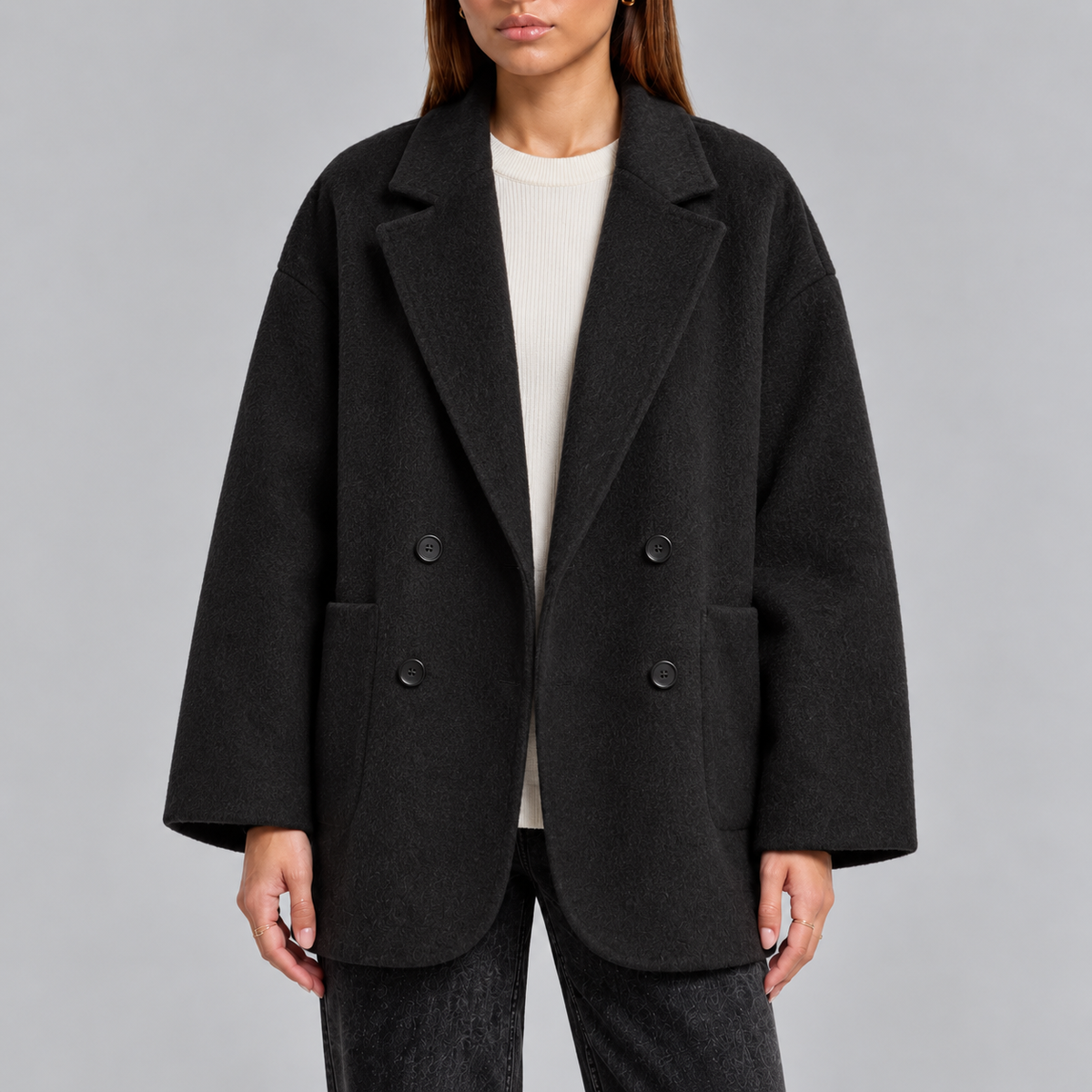 Women's Oversized Double-Breasted Wide Lapel Brushed Winter Coat