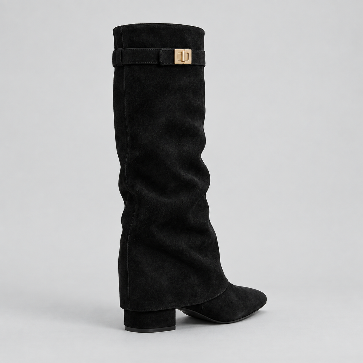 Women's Slouch Knee-High Low Block Heel Buckle Strap Winter Boots